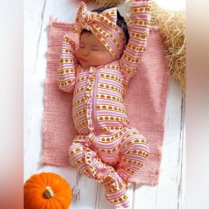 🎃 Siix Organic Cotton Pink Ruffle Pumpkim Stripe Footie 0-3 3-6 6-9 months